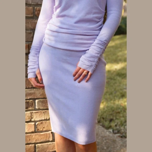 Lavender Cashmere Dress w Long Sleeves| Knit Midi Sweater Dress Womens S,M,L,XL - Picture 3 of 15